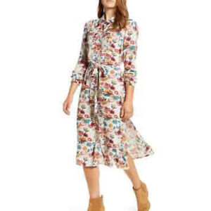 Lucky Brand Chelsea Button-Up‎ Fall Floral Long-Sleeve Dress Size XS